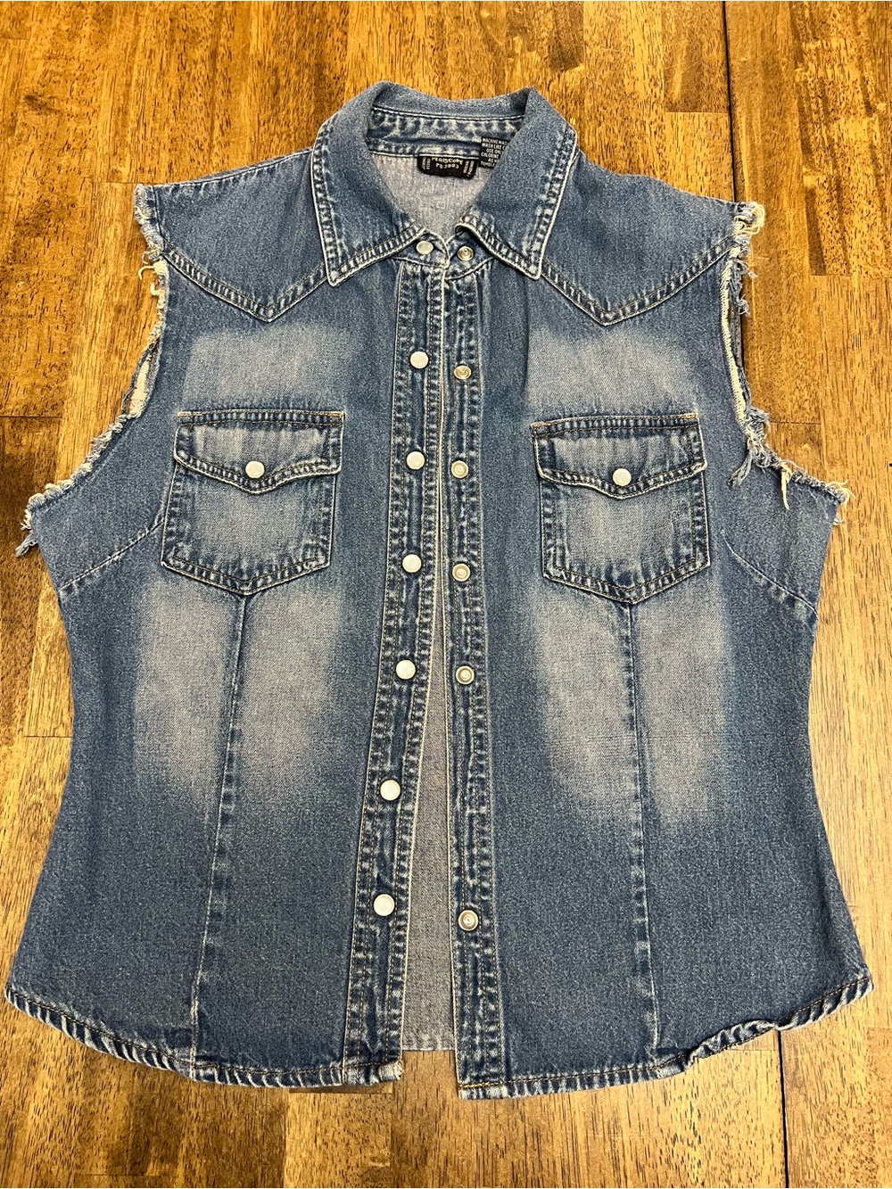 Denim Sleeveless Western Shirt Jacket - Blue